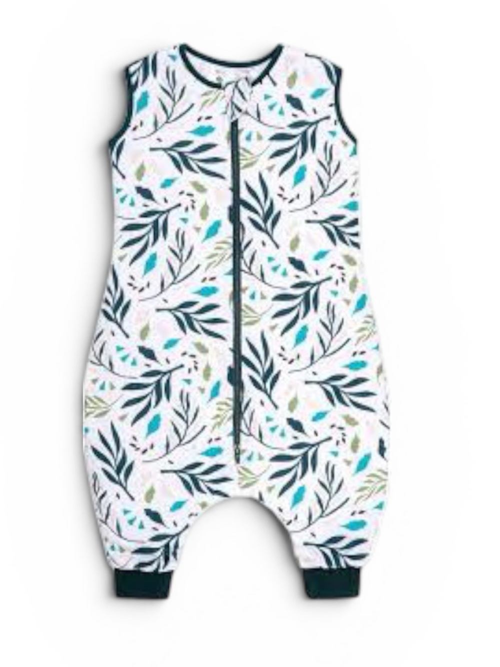Sleeveless Leaf-Print Kids Sleep Sack in White & Teal